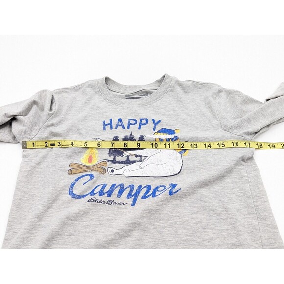 Eddie Bauer Happy Camper Long Sleeve Gray T-Shirt Unisex Kids Lg Women's XS/S - Picture 3 of 5